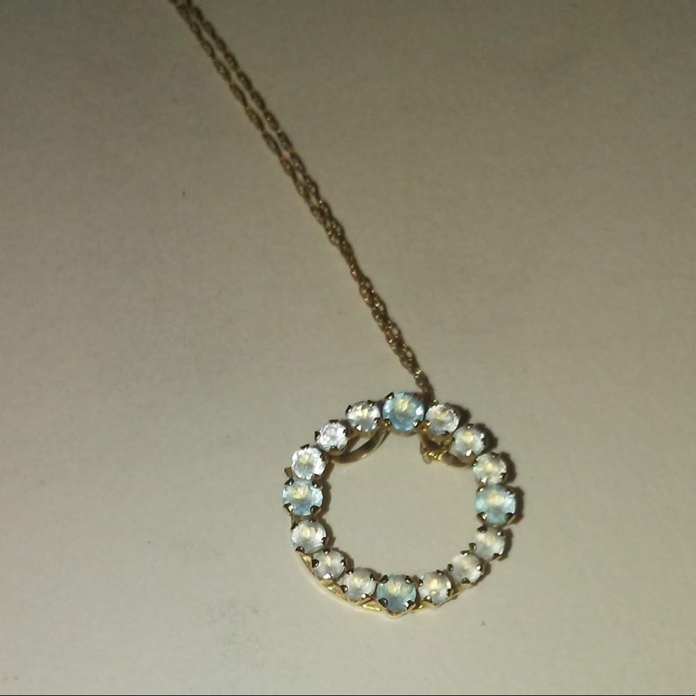 10kGold Genuine Blue Topaz Round Eternity Necklace